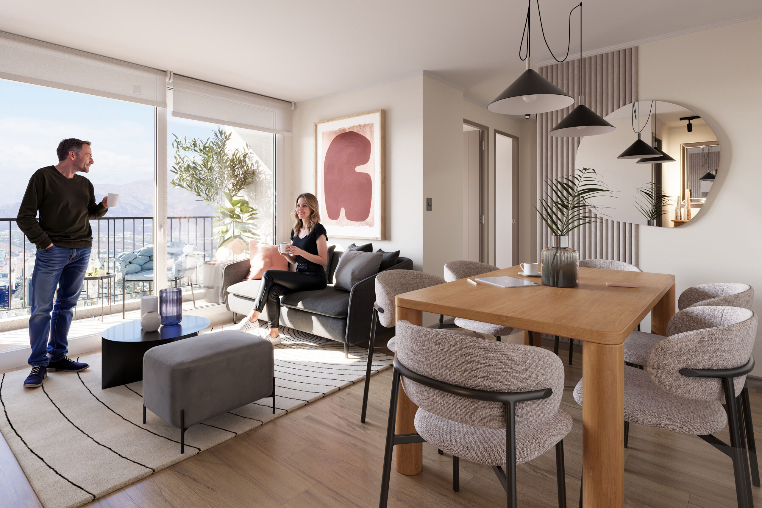 FG Arturo Prat - Render inmobiliario interior Living personas 3D